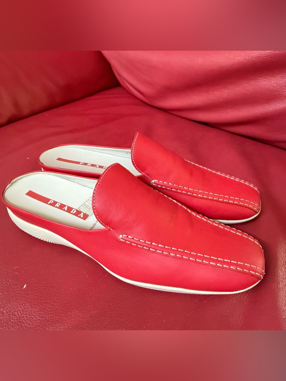 Prada Women’s Red Leather Slip-On Loafers EU 41